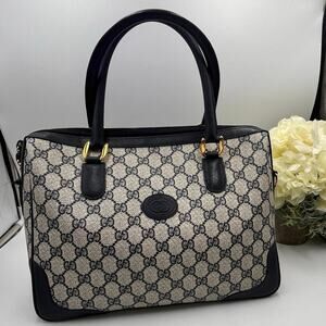 Gucci‎ Designer 80’s Vintage Monogram GG Navy Boston Top Handle Handbag Satchel